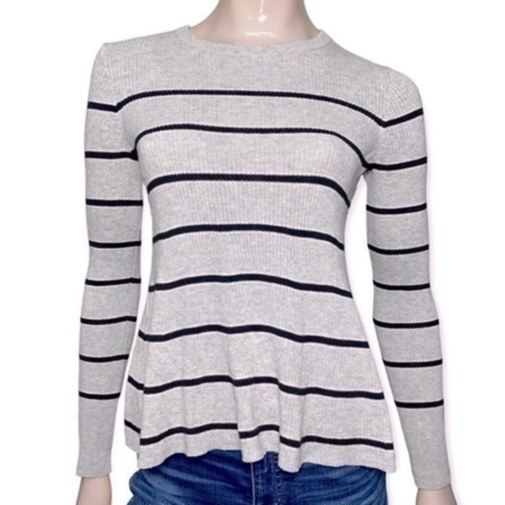 La Vie Rebecca Taylor Size XS Heather Gray Black Pink Striped Ribbed Sweater